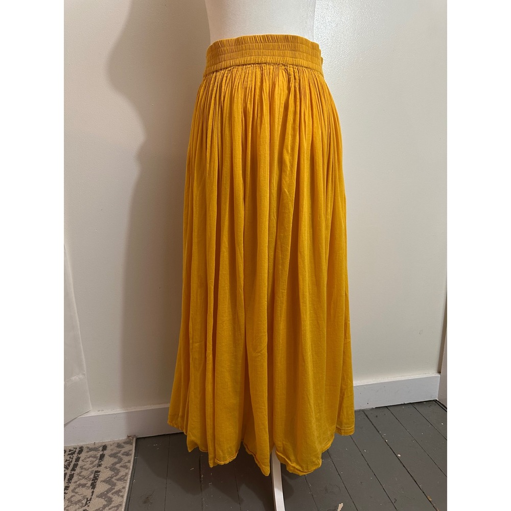DC II Mustard Yellow Cotton Gauze Maxi Skirt Smocked Waist Small